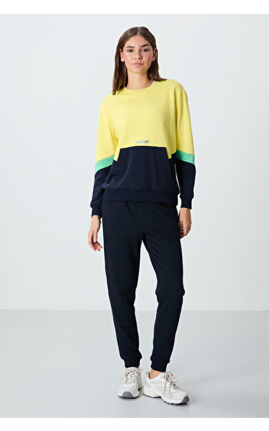 TommyLife Lacivert Kompakt Pamuklu Kalın Pürüzsüz Dokulu Standart Fit Kadın Eşofman Altı - 94660