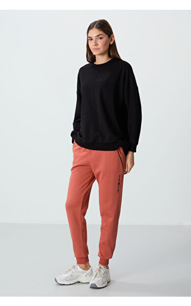 TommyLife Kiremit Kompakt Pamuklu Kalın Pürüzsüz Dokulu Standart Fit Kadın Eşofman Altı - 94660