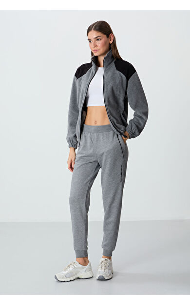 TommyLife Gri Melanj Kompakt Pamuklu Kalın Pürüzsüz Dokulu Standart Fit Kadın Eşofman Altı - 94660