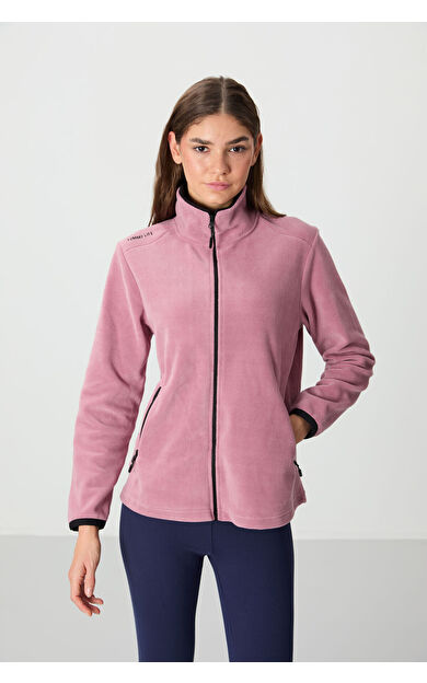 TommyLife Gül Kurusu Dik Yaka Fermuarlı Rahat Form Kadın Polar Sweatshirt - 97173