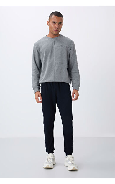 TommyLife Lacivert Fermuar Cepli Standart Kalıp Jogger Erkek Eşofman Alt - 84651