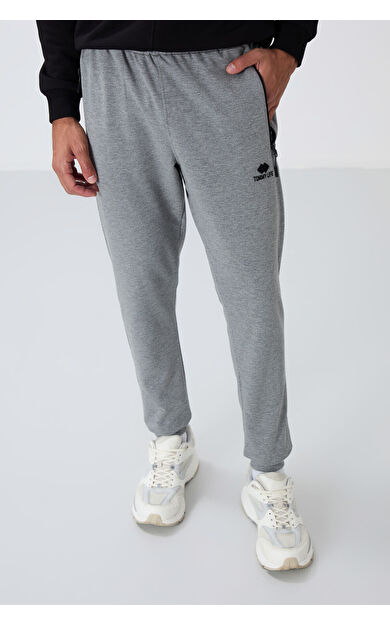 TommyLife Gri Melanj Fermuar Cepli Standart Kalıp Jogger Erkek Eşofman Alt - 84651