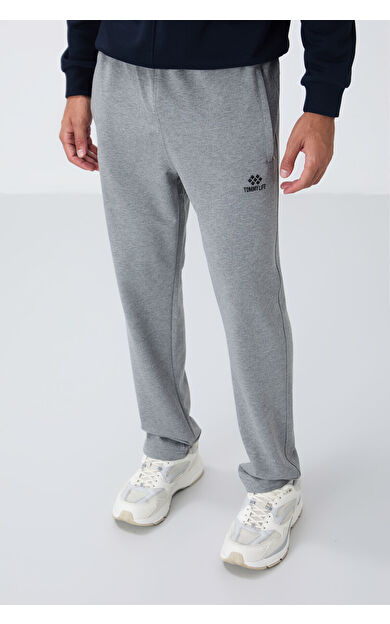 TommyLife Gri Melanj Fermuar Cepli Dar Kalıp Klasik Paça Erkek Eşofman Alt - 84669