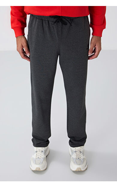 TommyLife Antrasit Melanj Bağcıklı Cepli Standart Kalıp Klasik Paça Erkek Eşofman Alt - 84682