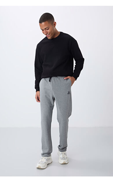 TommyLife Gri Melanj Bağcıklı Cepli Standart Kalıp Klasik Paça Erkek Eşofman Alt - 84682