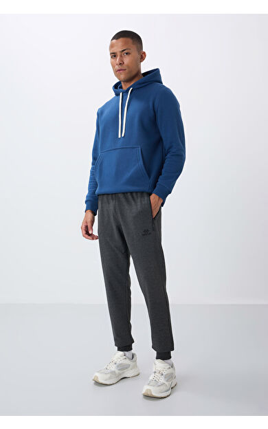 TommyLife Antrasit Melanj Fermuar Cepli Standart Kalıp Jogger Erkek Eşofman Alt - 84651