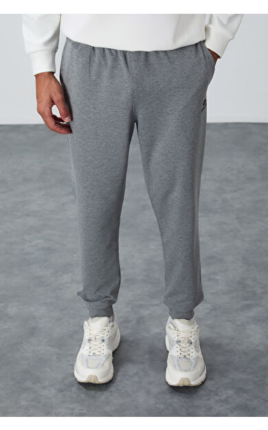 TommyLife Gri Melanj Klasik Cepli Standart Kalıp Manşetli Erkek Eşofman Alt - 84652