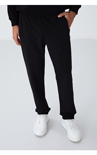 TommyLife Siyah Fermuar Cepli Dar Kalıp Klasik Paça Erkek Eşofman Alt - 84669