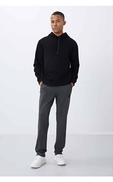 TommyLife Antrasit Melanj Fermuar Cepli Dar Kalıp Klasik Paça Erkek Eşofman Alt - 84669