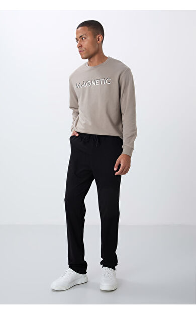 TommyLife Siyah Bağcıklı Cepli Standart Kalıp Klasik Paça Erkek Eşofman Alt - 84682