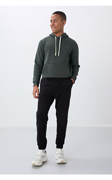 TommyLife Siyah Gizli Fermuarlı Rahat Form Jogger Polar Erkek Eşofman Alt - 84866