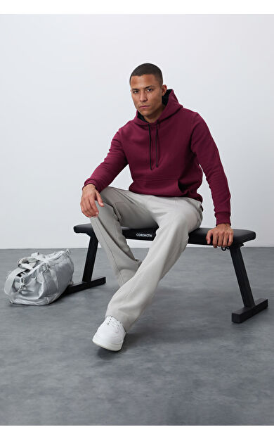 TommyLife Erguvan Pamuklu Kalın İçi Tüylü Yumuşak Dokulu Comfort Fit Nakışlı Erkek Sweatshirt - 88419