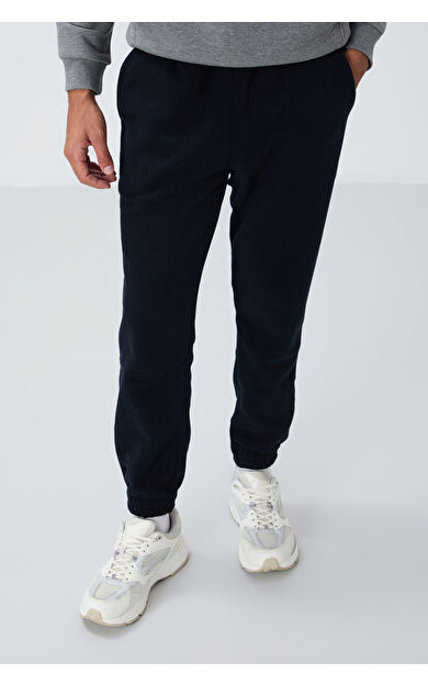 TommyLife Lacivert Gizli Fermuarlı Rahat Form Lastik Paça Polar Erkek Eşofman Alt - 84866