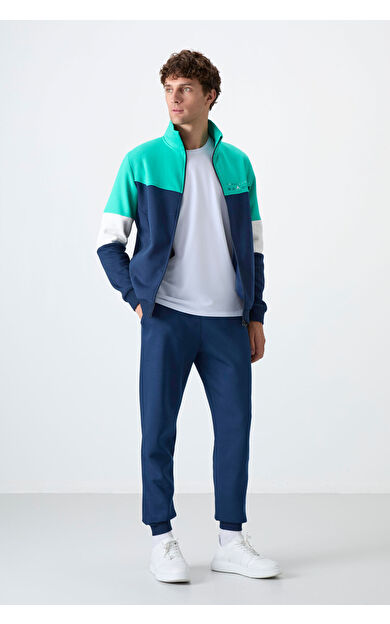 TommyLife İndigo Dik Yaka  Renk Geçişli İçi Polarlı Erkek Eşofman Takımı  - 85186