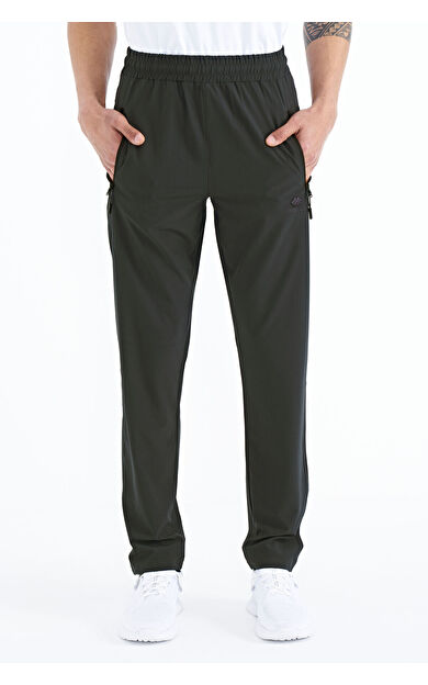 TommyLife Haki Erkek Fermuarlı Üç Cepli Standart Kalıp Klasik Paça Eşofman Alt - 84768