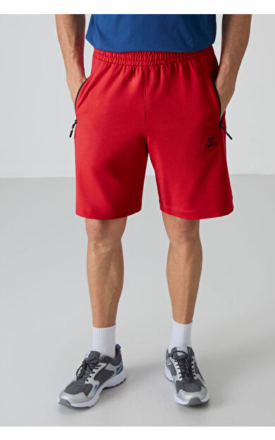 TommyLife Kırmızı Gizli Fermuar Arka Cepli Bağcıklı Standart Kalıp Erkek Şort - 81136