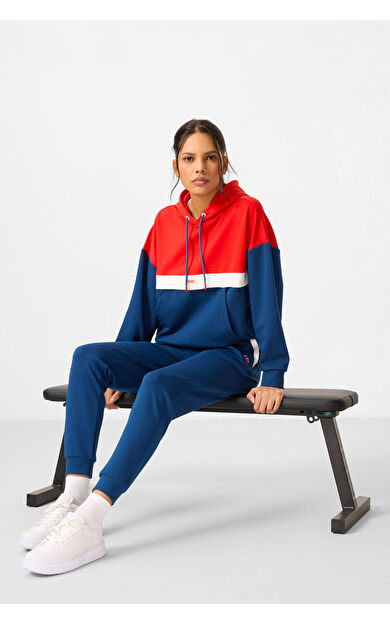 TommyLife Parlament Kapüşonlu Pamuklu Renk Bloklu Kadın Eşofman Takım - 95327