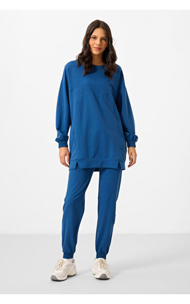 TommyLife Parlament O Yaka Basic Oversize Kadın Eşofman Tunik Takım - 95347