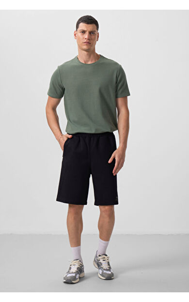 TommyLife Siyah Yüzeyi Dokulu Oversize Erkek Şort - 81288