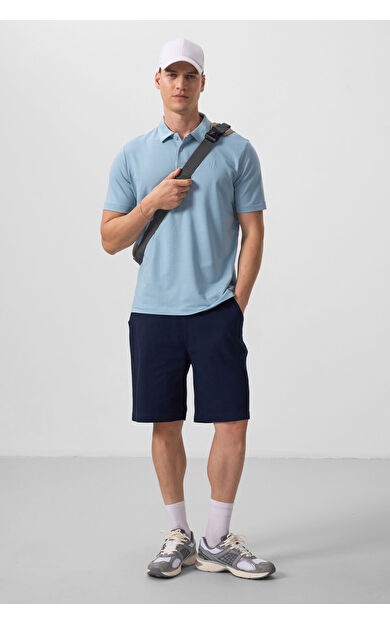 TommyLife Lacivert Standart Fit Dokuma Hafif Esnek Chino Erkek Şort - 81290