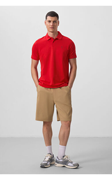 TommyLife Koyu Bej Standart Fit Dokuma Hafif Esnek Chino Erkek Şort - 81290