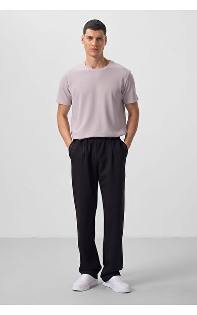 TommyLife Siyah Yüzeyi Dokulu Rahat Form Palazzo Erkek Pantolon - 82163