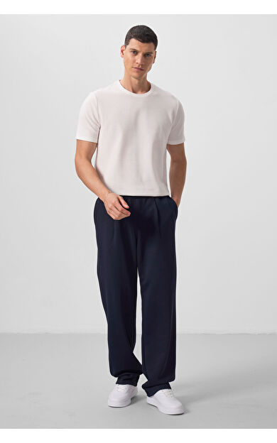 TommyLife Lacivert Yüzeyi Dokulu Rahat Form Palazzo Erkek Pantolon - 82163
