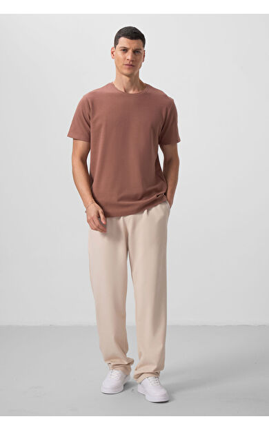 TommyLife Bej Yüzeyi Dokulu Rahat Form Palazzo Erkek Pantolon - 82163