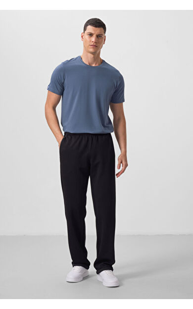 TommyLife Siyah Yüzeyi Dokulu Rahat Form Palazzo Erkek Pantolon - 82164