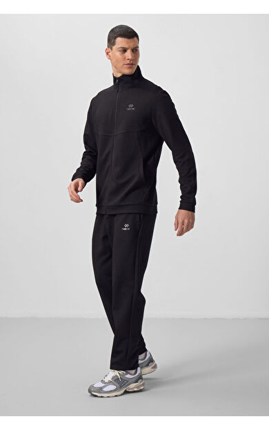 TommyLife Siyah Yüzeyi Dokulu Rahat Form Erkek Eşofman Takım - 85273