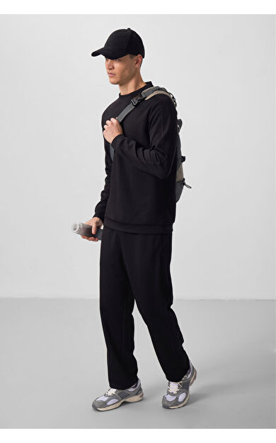 TommyLife Siyah Yüzeyi Dokulu Oversize Erkek Eşofman Takım - 85275