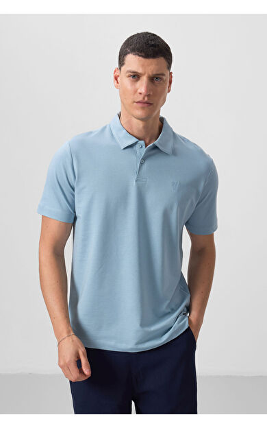 TommyLife Buz Mavi Standart Kalıp Basic Polo Yaka Erkek T-Shirt - 87768