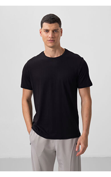 TommyLife Siyah Erkek Basic Kısa Kol Standart Kalıp O Yaka T-shirt - 87911