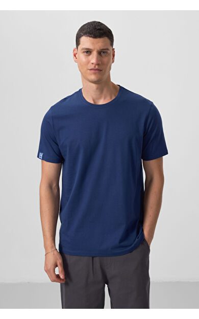 TommyLife İndigo Erkek Basic Kısa Kol Standart Kalıp O Yaka T-shirt - 87911