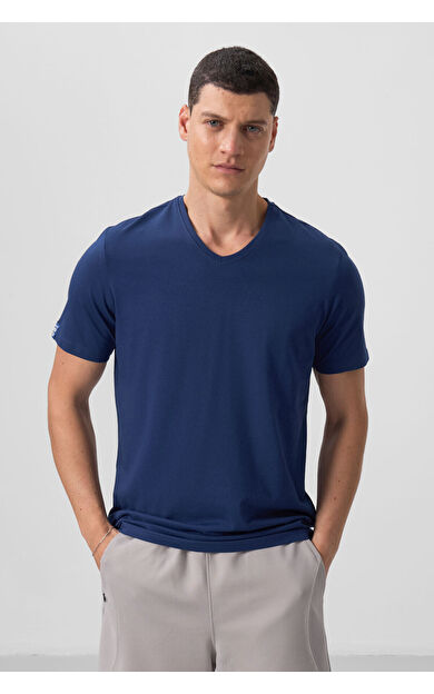 TommyLife İndigo Basic Kısa Kol Standart Kalıp V Yaka Erkek T-Shirt - 87912