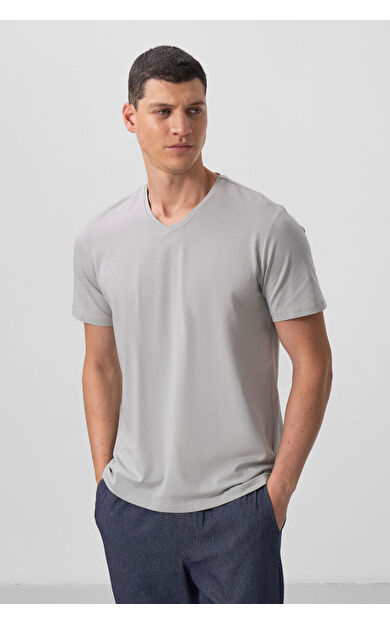 TommyLife Taş Basic Kısa Kol Standart Kalıp V Yaka Erkek T-Shirt - 87912