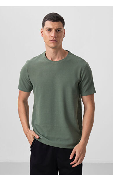 TommyLife Yeşil Yüzeyi Dokulu Rahat Form Basic Erkek T-Shirt - 88436