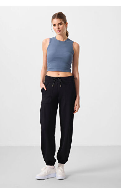 TommyLife Siyah Yumuşak Dokulu Cep Detaylı Rahat Form Kadın Pantolon - 94672