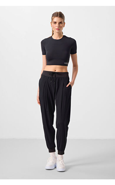 TommyLife Siyah Cepli Standart Kalıp Kadın Yoga Pantolon - 94677