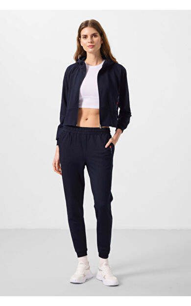 TommyLife Lacivert Kapüşonlu Fermuarlı Oversize Kadın Eşofman Takım - 95328