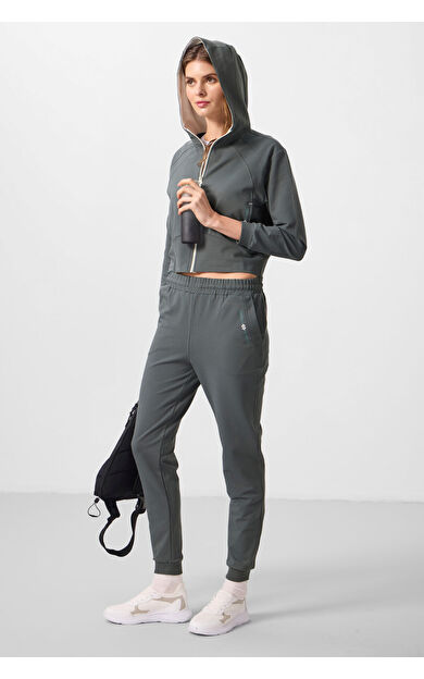 TommyLife Haki Kapüşonlu Fermuarlı Oversize Kadın Eşofman Takım - 95328