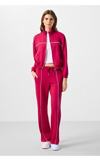 TommyLife Viva Kırmızı Yumuşak Dokulu Dik Yaka Oversize Lastikli Kadın Eşofman Takım - 95349