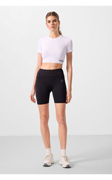 TommyLife Siyah Yüksek Bel Toparlayıcı Kısa Biker Kadın Tayt - 91007