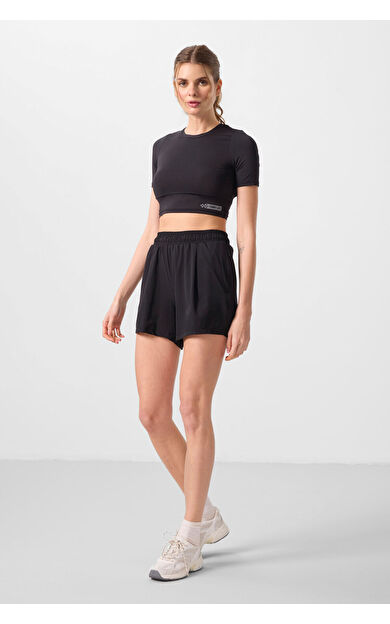 TommyLife Siyah Gizli Cep Fermuarlı Rahat Form Kadın Şort - 91014