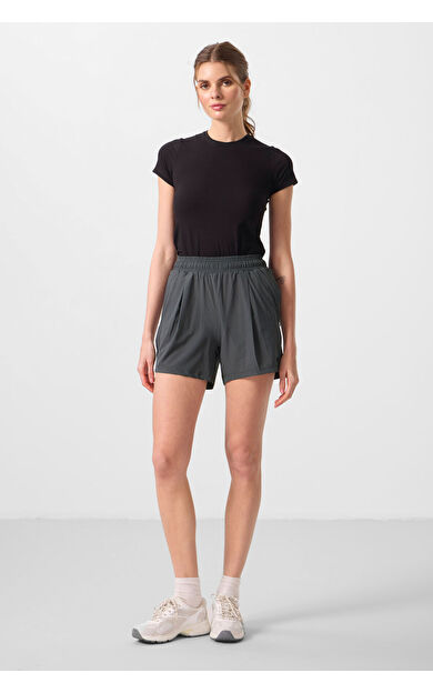 TommyLife Haki Gizli Cep Fermuarlı Rahat Form Kadın Şort - 91014