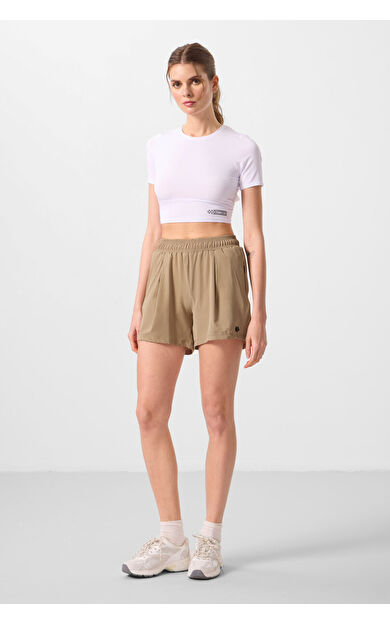 TommyLife Bej Gizli Cep Fermuarlı Rahat Form Kadın Şort - 91014