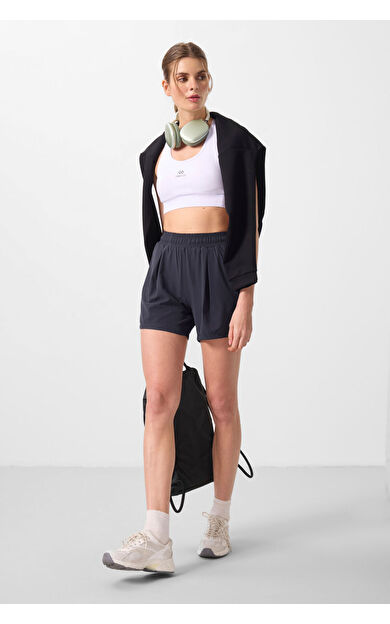 TommyLife Antrasit Gizli Cep Fermuarlı Rahat Form Kadın Şort - 91014