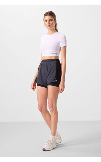 TommyLife Antrasit Gizli Cep Fermuarlı Standart Kalıp Kadın İçi Taytlı Şort - 91015