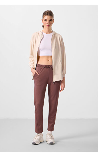 TommyLife Kahverengi Yumuşak Dokulu Gizli Fermuarlı Dar Paça Kadın Pantolon - 94668