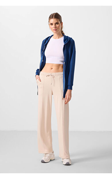 TommyLife Bej Yumuşak Dokulu Cepli Ön Dikiş Detaylı Kadın Palazzo Pantolon - 94670